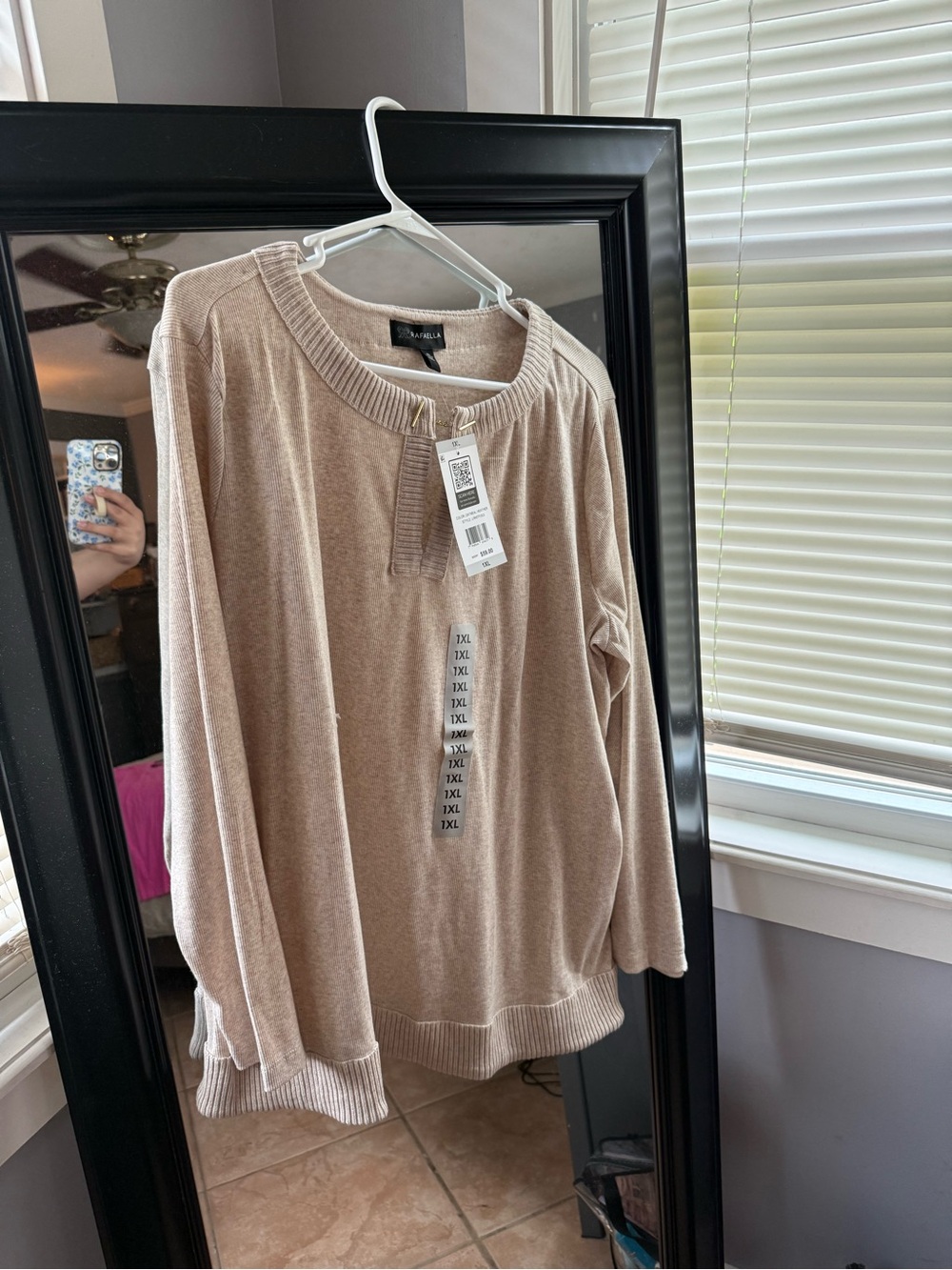 Rafaella Women's Beige Long Sleeve Pullover Henley